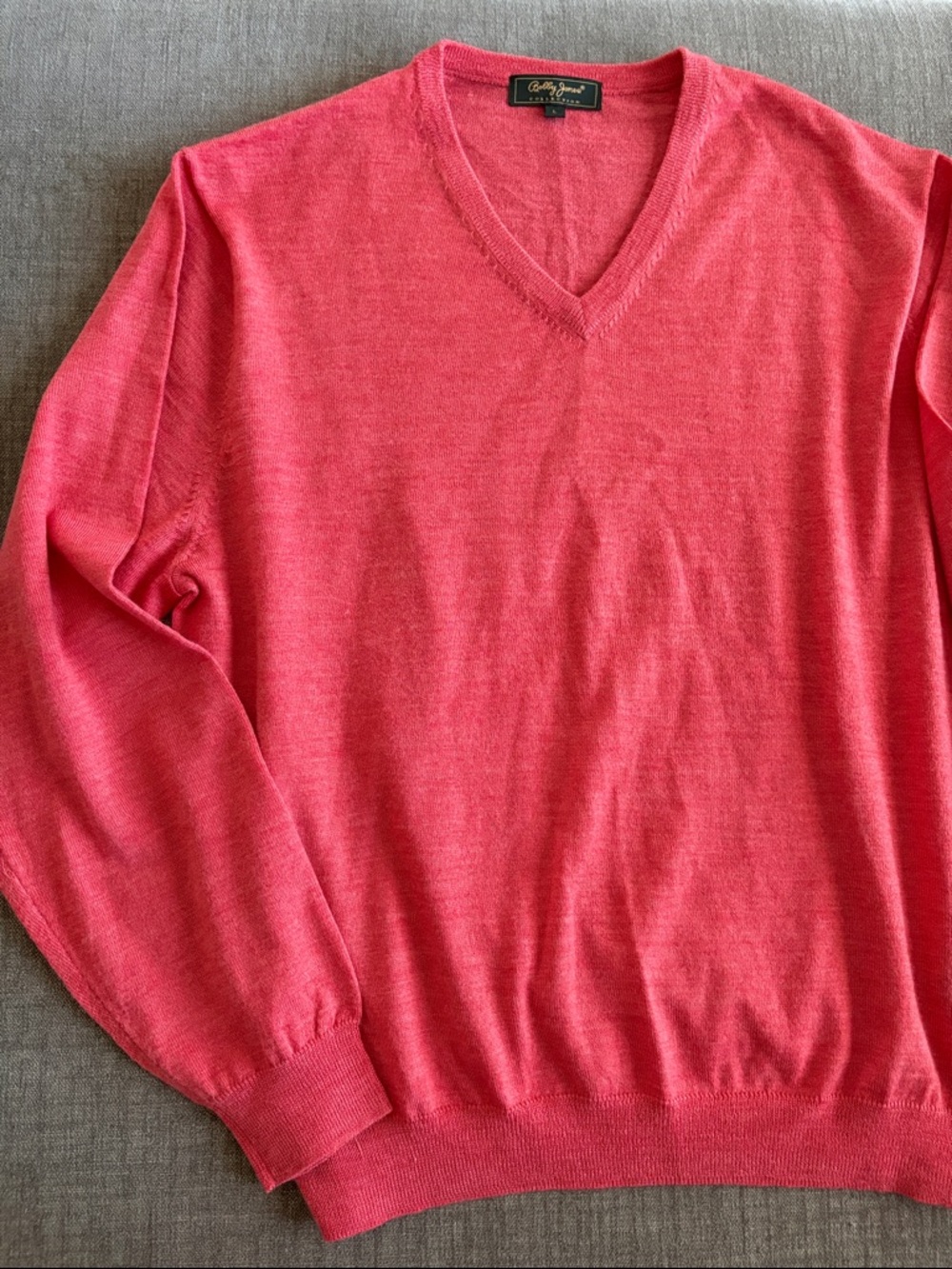Bobby Jones Men’s V-Neck Sweater L Coral Red 100% Extra Fine Merino Wool NWOT - Picture 5 of 8